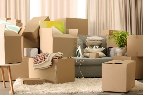 Packed boxes and household items prepared for transport in Norbury