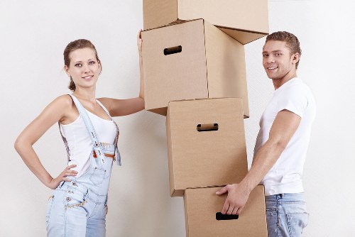 Office relocation with desks and equipment prepared for transport